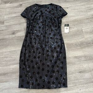 NWT Lauren Ralph Lauren dress black polka dot Sequins Evening formal gown Sz 4
